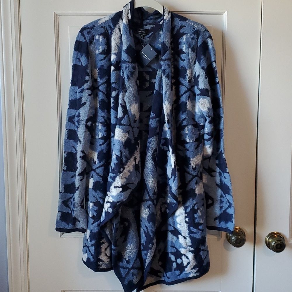 NWT LUCKY BRAND KNIT CARDIGAN BLUE WATERFALL FRONT SIZE MEDIUM BOJO BOHEMIAN